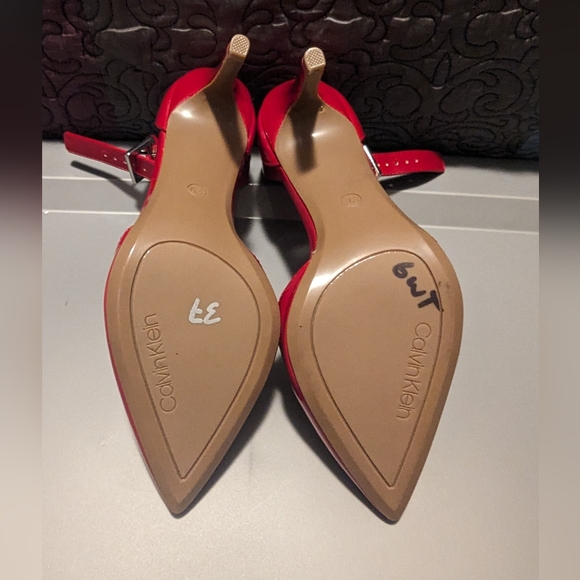 Calvin Klein | red patent ankle strap pointy heels small size 5 .5 - Picture 7 of 10